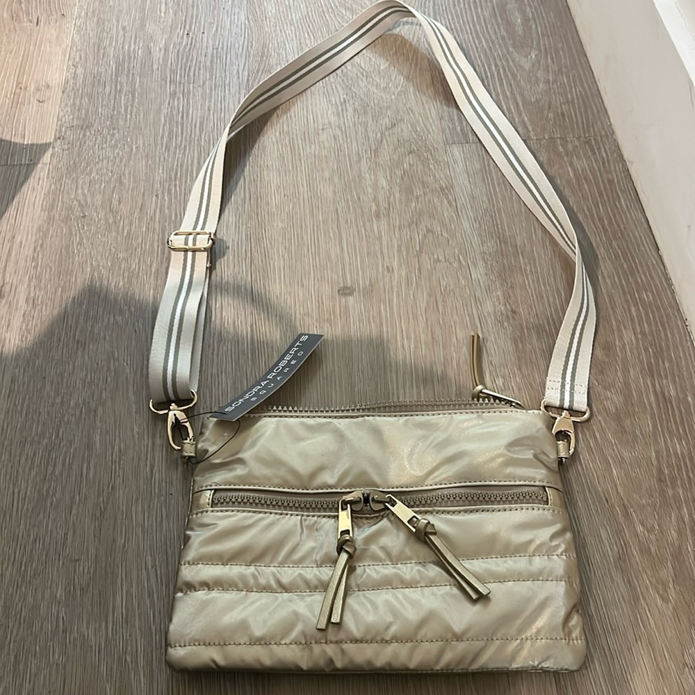 Metallic beige/gold nylon crossbody